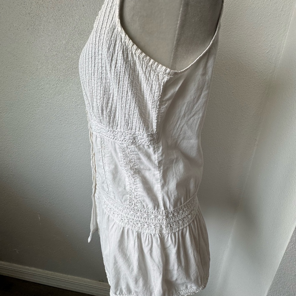 Faded Glory White Babydoll Top Cotton Lace Blouse Boho Sleeveless SZ M - Picture 6 of 13
